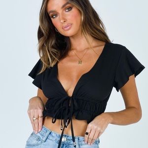 Princess Polly Black Tie Front Top